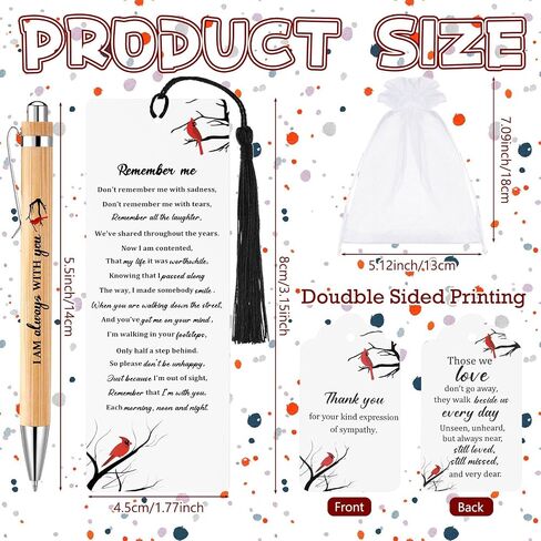 200 Pcs Cardinal Funeral Gifts Celebration of Life Gifts Set Memorial Decorations for Sympathy Include 50 Ballpoint Pens 50 Bookmark 50 Poem Cards and 50 Organza Bags for Guest Memory Presents Family in Saudi Arabia