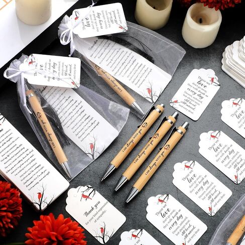 200 Pcs Cardinal Funeral Gifts Celebration of Life Gifts Set Memorial Decorations for Sympathy Include 50 Ballpoint Pens 50 Bookmark 50 Poem Cards and 50 Organza Bags for Guest Memory Presents Family in Saudi Arabia