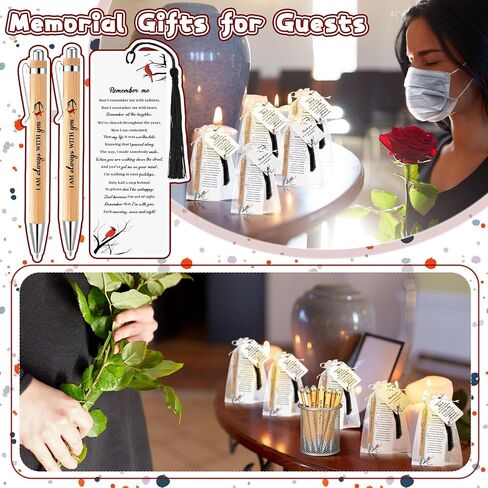 200 Pcs Cardinal Funeral Gifts Celebration of Life Gifts Set Memorial Decorations for Sympathy Include 50 Ballpoint Pens 50 Bookmark 50 Poem Cards and 50 Organza Bags for Guest Memory Presents Family in Saudi Arabia