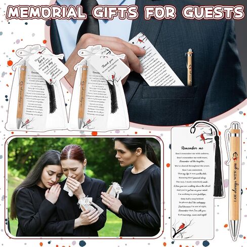 200 Pcs Cardinal Funeral Gifts Celebration of Life Gifts Set Memorial Decorations for Sympathy Include 50 Ballpoint Pens 50 Bookmark 50 Poem Cards and 50 Organza Bags for Guest Memory Presents Family in Saudi Arabia