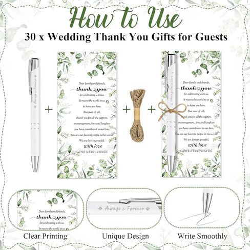 30 مجموعة من أقلام الزفاف ليفورات للضيوف للضيوف بالزفاف السائبة هدايا أقلام القلم القابلة للسحب مع بطاقات الشكر للجيش لضيف الزفاف لوازم حفلات حفلات الزفاف in Kuwait