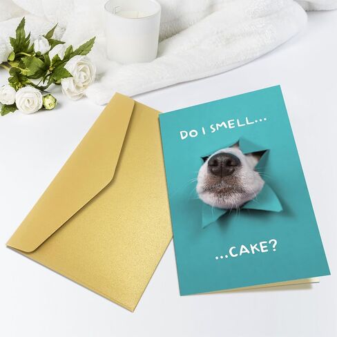 Funny Dog Birthday Cake Card, Cute Birthday Card from Dogs, Humor Dog Peeking Through Card, Do I Smell... Cake? in Kuwait