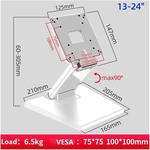 14-24" Desktop Monitor Holder With VESA Hole Folding TV Screen Stand Screen Mount Support Metal Bracket For Office Home School(White-Square) in Saudi Arabia