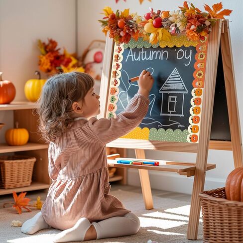 Whaline 60 Pcs Fall Cartoon Bulletin Board Borders Retro Pumpkin Leaves Mushroom Scalloped Border Trim Autumn Self-Adhesive Sticker for Thanksgiving Harvest Party School Home Classroom Wall Decor in Saudi Arabia