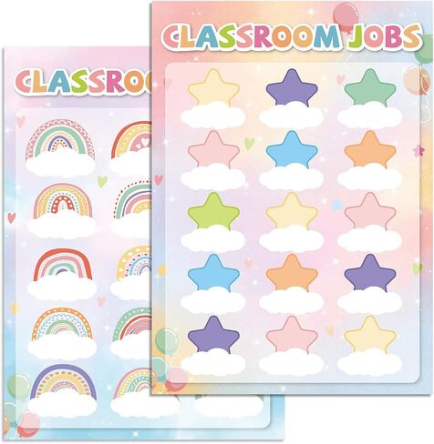 Pastel Star Jobs Jobs Chart ملونة قوس قزح تحت عنوان الوظائف الفصول الدراسية ، مجموعة Boardin Board Board Poard Teacher's Chalkboard Decord Bulletin Bulletin Fore in Saudi Arabia