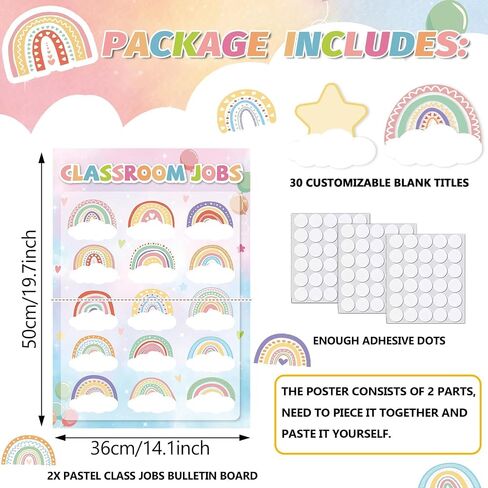 Pastel Star Jobs Jobs Chart ملونة قوس قزح تحت عنوان الوظائف الفصول الدراسية ، مجموعة Boardin Board Board Poard Teacher's Chalkboard Decord Bulletin Bulletin Fore in Saudi Arabia