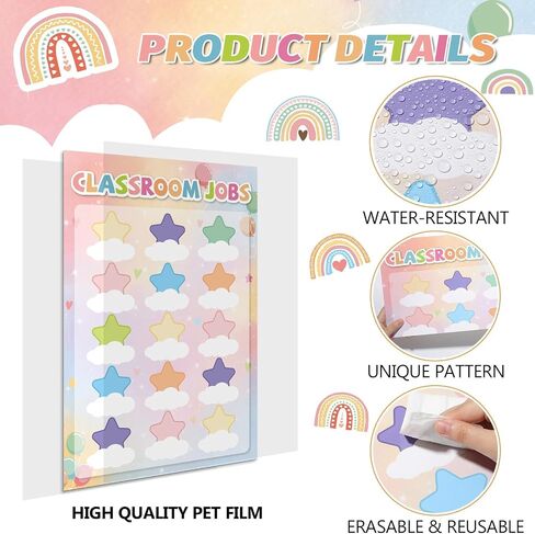 Pastel Star Jobs Jobs Chart ملونة قوس قزح تحت عنوان الوظائف الفصول الدراسية ، مجموعة Boardin Board Board Poard Teacher's Chalkboard Decord Bulletin Bulletin Fore in Saudi Arabia