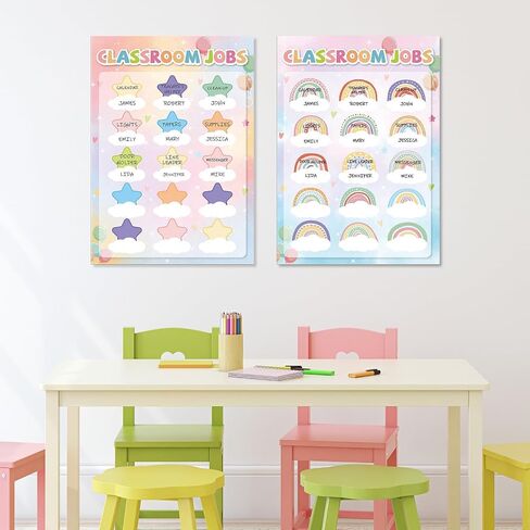 Pastel Star Jobs Jobs Chart ملونة قوس قزح تحت عنوان الوظائف الفصول الدراسية ، مجموعة Boardin Board Board Poard Teacher's Chalkboard Decord Bulletin Bulletin Fore in Saudi Arabia