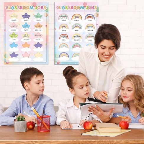 Pastel Star Jobs Jobs Chart ملونة قوس قزح تحت عنوان الوظائف الفصول الدراسية ، مجموعة Boardin Board Board Poard Teacher's Chalkboard Decord Bulletin Bulletin Fore in Saudi Arabia