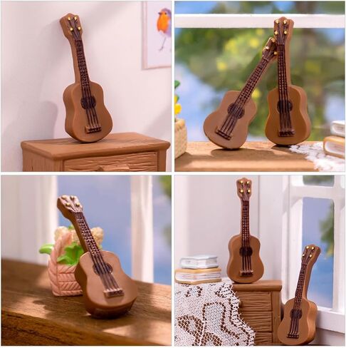 LOGOFUN 100pcs Miniature Guitar Model Miniature Dollhouse Guitar Mini Resin Musical Instrument for Dollhouse Decorations Accessories in Saudi Arabia