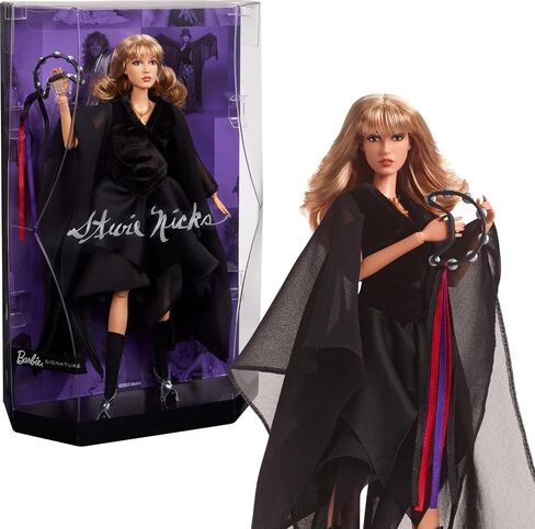 Barbie Music Series Doll, Stevie Nicks Collectible Wearing Velvety Black Dress with Tambourine Accessory & Doll Stand in Saudi Arabia