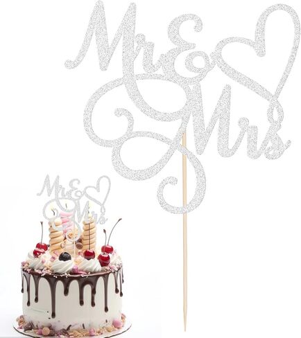 Mr & Mrs Cake Topper Bride and Groom Sign Toppers Silver Glitter Love Cake Decorations for Wedding Engaged Anniversary Letter Cupcake Topper Theme Party Supplies in Saudi Arabia