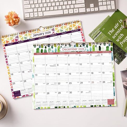 2026 Calendar - 2026 Wall Calendar - Jan 2026 - Dec 2026, 15" x 11.5", 2026 Calendar Wall with Lined Blocks, Julian Date and Holidays, Hanging Hook - Perfect Home, School, Office Planning Tool in Saudi Arabia