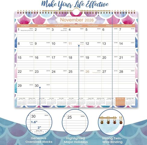 2026 Calendar - 2026 Wall Calendar - Jan 2026 - Dec 2026, 15" x 11.5", 2026 Calendar Wall with Lined Blocks, Julian Date and Holidays, Hanging Hook - Perfect Home, School, Office Planning Tool in Saudi Arabia