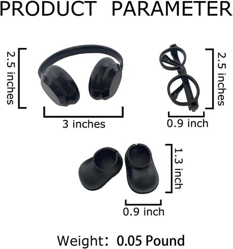 Doll Accessories Set with Headphones, Glasses and Shoes, 4 Color Options Available for LABUBU 2025 (Black) in Saudi Arabia