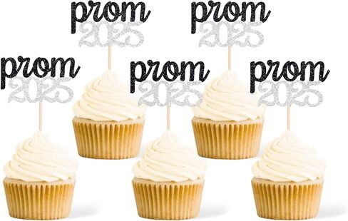 48 Pcs Prom 2025 Cupcake Toppers Prom 2025 Graduation Cupcake Picks Class Of 2025 Cupcake Decorations For 2025 Graduation Theme Party Cake Decoration Supply (Black Silver) in Kuwait