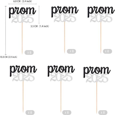 48 Pcs Prom 2025 Cupcake Toppers Prom 2025 Graduation Cupcake Picks Class Of 2025 Cupcake Decorations For 2025 Graduation Theme Party Cake Decoration Supply (Black Silver) in Kuwait
