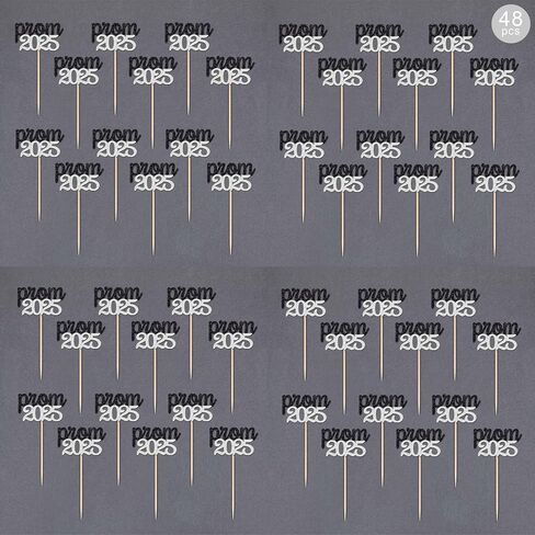 48 Pcs Prom 2025 Cupcake Toppers Prom 2025 Graduation Cupcake Picks Class Of 2025 Cupcake Decorations For 2025 Graduation Theme Party Cake Decoration Supply (Black Silver) in Kuwait