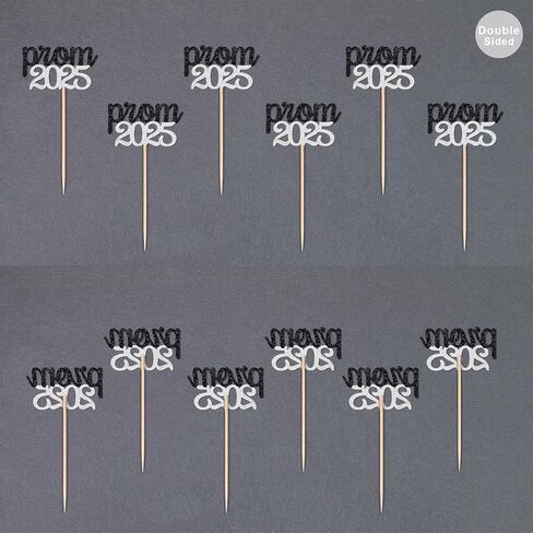 48 Pcs Prom 2025 Cupcake Toppers Prom 2025 Graduation Cupcake Picks Class Of 2025 Cupcake Decorations For 2025 Graduation Theme Party Cake Decoration Supply (Black Silver) in Kuwait