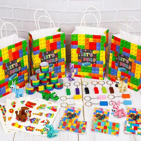 146 Pack Building Blocks Party Favor, Building Blocks Party Supplies Tote Bag Notebook Bracelet Keychain Stamps Stickers for Birthday Party Decoration Gifts Class Reward in Saudi Arabia