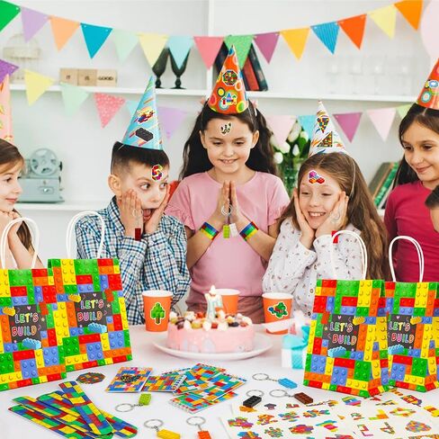 146 Pack Building Blocks Party Favor, Building Blocks Party Supplies Tote Bag Notebook Bracelet Keychain Stamps Stickers for Birthday Party Decoration Gifts Class Reward in Saudi Arabia