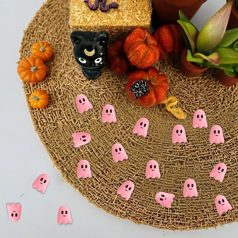 60pcs Ghost Flatback راتنج سحر - الهالوين Mini Kawaii Grimace Ghost Cabochons لحرف DIY ، علبة الهاتف ، مقطع شعر ، صنع مجوهر in Kuwait