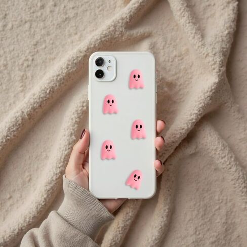 60pcs Ghost Flatback راتنج سحر - الهالوين Mini Kawaii Grimace Ghost Cabochons لحرف DIY ، علبة الهاتف ، مقطع شعر ، صنع مجوهر in Kuwait