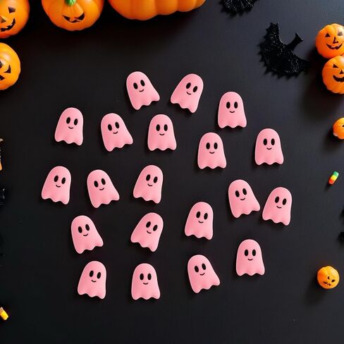 60pcs Ghost Flatback راتنج سحر - الهالوين Mini Kawaii Grimace Ghost Cabochons لحرف DIY ، علبة الهاتف ، مقطع شعر ، صنع مجوهر in Kuwait