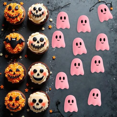 60pcs Ghost Flatback راتنج سحر - الهالوين Mini Kawaii Grimace Ghost Cabochons لحرف DIY ، علبة الهاتف ، مقطع شعر ، صنع مجوهر in Kuwait