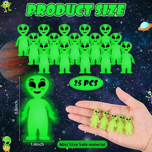 25 Pcs Halloween Mini Alien Figure Glow in The Dark Small Luminous Alien Figurine to Hide and Seek for Halloween Party Favors, Trick or Treat Goodie Bag Fillers, Space Party Favors in Saudi Arabia