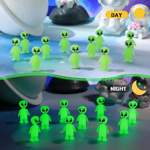 25 Pcs Halloween Mini Alien Figure Glow in The Dark Small Luminous Alien Figurine to Hide and Seek for Halloween Party Favors, Trick or Treat Goodie Bag Fillers, Space Party Favors in Saudi Arabia