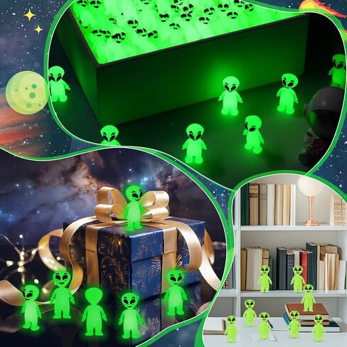 25 Pcs Halloween Mini Alien Figure Glow in The Dark Small Luminous Alien Figurine to Hide and Seek for Halloween Party Favors, Trick or Treat Goodie Bag Fillers, Space Party Favors in Saudi Arabia