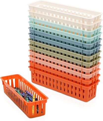 4E's Novelty 12 Pack Pencil Holder for Kids Desk, Colorful Plastic Pen Baskets Tray for Organizing Classroom Supplies, Plastic Caddy for Desk and Elementary Teacher Supplies for Classroom in Saudi Arabia