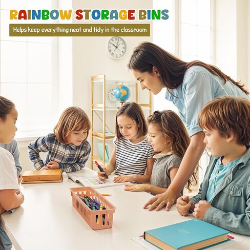 4E's Novelty 12 Pack Pencil Holder for Kids Desk, Colorful Plastic Pen Baskets Tray for Organizing Classroom Supplies, Plastic Caddy for Desk and Elementary Teacher Supplies for Classroom in Saudi Arabia