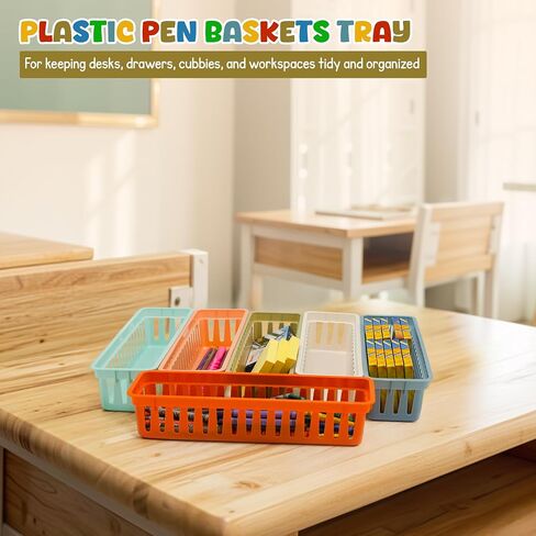 4E's Novelty 12 Pack Pencil Holder for Kids Desk, Colorful Plastic Pen Baskets Tray for Organizing Classroom Supplies, Plastic Caddy for Desk and Elementary Teacher Supplies for Classroom in Saudi Arabia