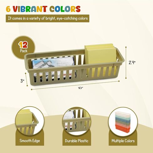 4E's Novelty 12 Pack Pencil Holder for Kids Desk, Colorful Plastic Pen Baskets Tray for Organizing Classroom Supplies, Plastic Caddy for Desk and Elementary Teacher Supplies for Classroom in Saudi Arabia