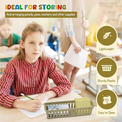 4E's Novelty 12 Pack Pencil Holder for Kids Desk, Colorful Plastic Pen Baskets Tray for Organizing Classroom Supplies, Plastic Caddy for Desk and Elementary Teacher Supplies for Classroom in Saudi Arabia