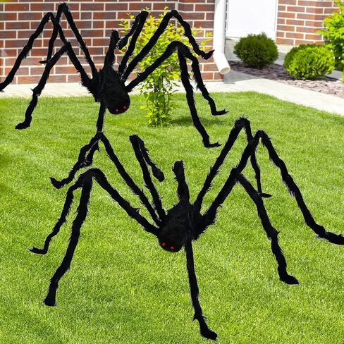 2 Pack Halloween Hairy Spiders,(79" + 59") Scary Giant Spider Simulation Decoration,Black Giant Fake Spiders,Fake Realistic Decorations for Graveyard,Indoor Simulated Spider Halloween Props in Saudi Arabia