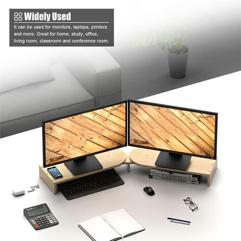 Monitor Stand Riser，Computer Monitor Riser， Sturdy Laptop Organizer for 2 Monitors, Solid Wood Computer Holder(9cm (3 1/2")) in Saudi Arabia