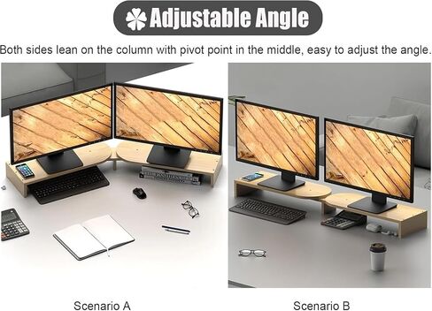 Monitor Stand Riser，Computer Monitor Riser， Sturdy Laptop Organizer for 2 Monitors, Solid Wood Computer Holder(9cm (3 1/2")) in Saudi Arabia