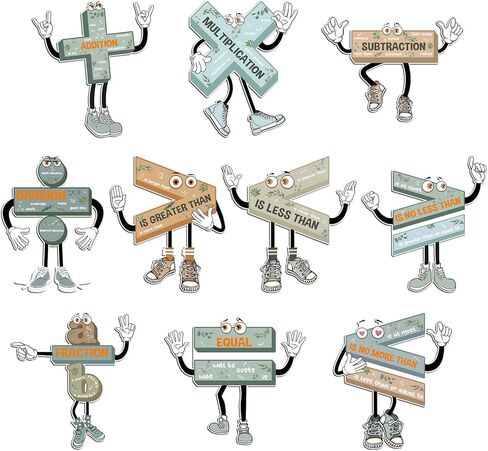 AmazingSpark 10 Set Eucalyptus Math Posters for Classroom Large Math Keyword Symbol Bulletin Board Cutouts Educational Mathematics Vocabulary Tools for Teacher Back to School Wall Decor in Saudi Arabia