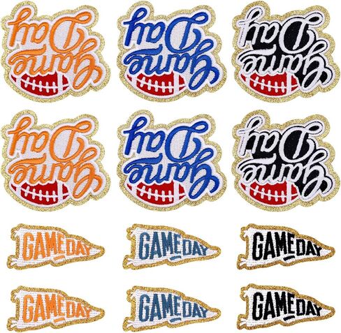 12pcs Day Day Patches ، 2 Styles Polyester Through Gold Threat Sports On Patches Termbroidery Deferiques for DIY Cloths Hats Pants (3 Colors) in Saudi Arabia