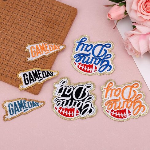 12pcs Day Day Patches ، 2 Styles Polyester Through Gold Threat Sports On Patches Termbroidery Deferiques for DIY Cloths Hats Pants (3 Colors) in Saudi Arabia