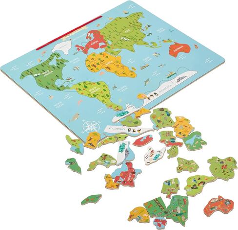 Alpine Choice Magnetic World Map Puzzle - Beptive Jigzaw Buzzles for Kids - مادة من الورق المقوى - طريقة تعليمية وممتعة لتعلم الجغرافيا - خريطة العالم للأطفال 3+ - الأزرق in Kuwait