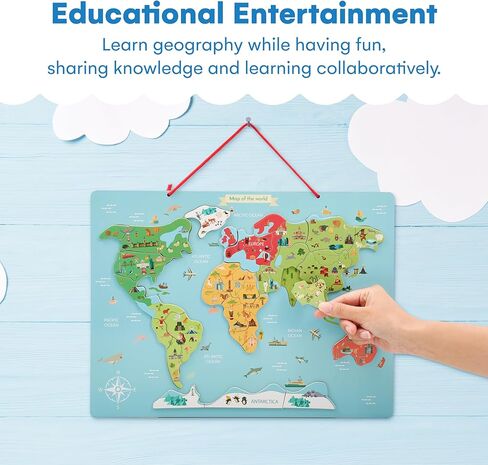 Alpine Choice Magnetic World Map Puzzle - Beptive Jigzaw Buzzles for Kids - مادة من الورق المقوى - طريقة تعليمية وممتعة لتعلم الجغرافيا - خريطة العالم للأطفال 3+ - الأزرق in Kuwait
