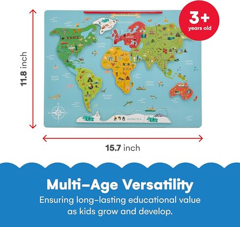 Alpine Choice Magnetic World Map Puzzle - Beptive Jigzaw Buzzles for Kids - مادة من الورق المقوى - طريقة تعليمية وممتعة لتعلم الجغرافيا - خريطة العالم للأطفال 3+ - الأزرق in Kuwait