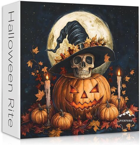 Halloween Puzzles for Adults 1000 Pieces, Vintage Horror Pumpkin Skull Puzzle, Candle Leaf Pumpkin Puzzle, Day of The Dead Skeleton Themed for Adults in Saudi Arabia