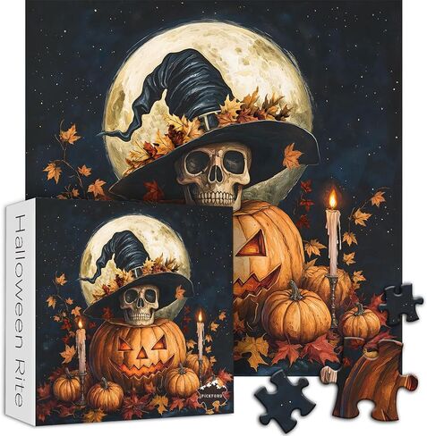 Halloween Puzzles for Adults 1000 Pieces, Vintage Horror Pumpkin Skull Puzzle, Candle Leaf Pumpkin Puzzle, Day of The Dead Skeleton Themed for Adults in Saudi Arabia