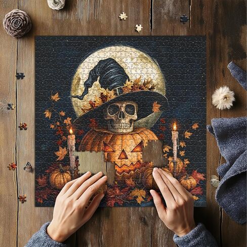 Halloween Puzzles for Adults 1000 Pieces, Vintage Horror Pumpkin Skull Puzzle, Candle Leaf Pumpkin Puzzle, Day of The Dead Skeleton Themed for Adults in Saudi Arabia
