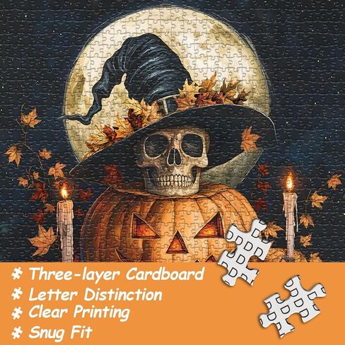 Halloween Puzzles for Adults 1000 Pieces, Vintage Horror Pumpkin Skull Puzzle, Candle Leaf Pumpkin Puzzle, Day of The Dead Skeleton Themed for Adults in Saudi Arabia